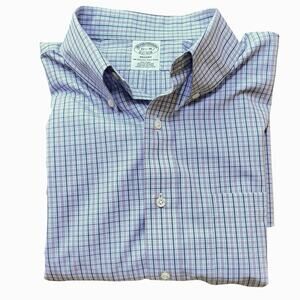 Brook Bros 1818 Non Iron Supima Cotton Blue & Purple Plaid Button Down Medium